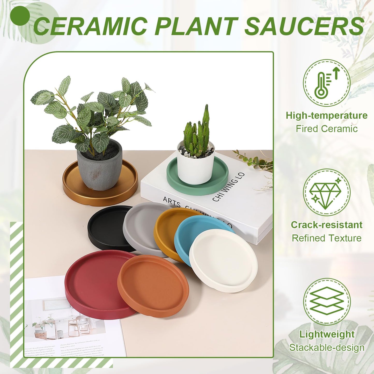 YELARXI 6.7 Inch Ceramic Plant Saucers, Round Flower Planter Water Trays Ceramic Plant Saucer Pot Tray -Fitting for (Outdoor/Indoors/Garden/Planting/Water/Flower/Coffee) Pink