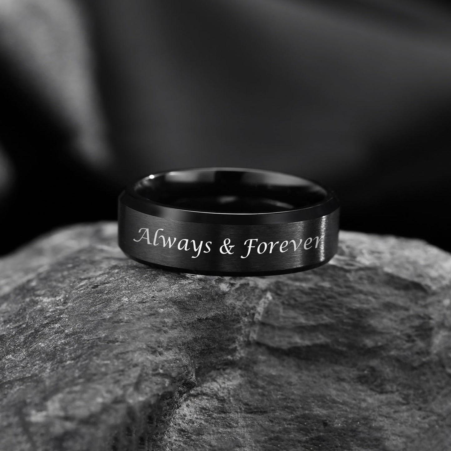 VNOX Customize Jewelry-6MM Black Stainless Steel Beveled Edge Matte Brushed Finish Rings for Men Women,Size 7