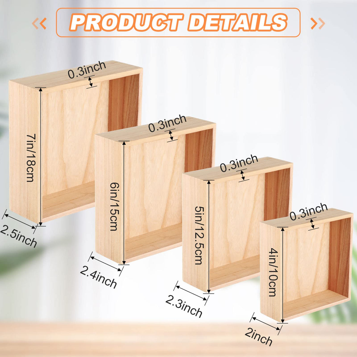 Yookeer 16 Pcs Unfinished Wooden Boxes 4 Size Wood Box Rustic Wooden for Crafts Wood Crates Square Storage Centerpiece for Table Home Drawer Decor Treasure, 4 x 4, 5 x 5, 6 x 6, 7 x 7 Inch