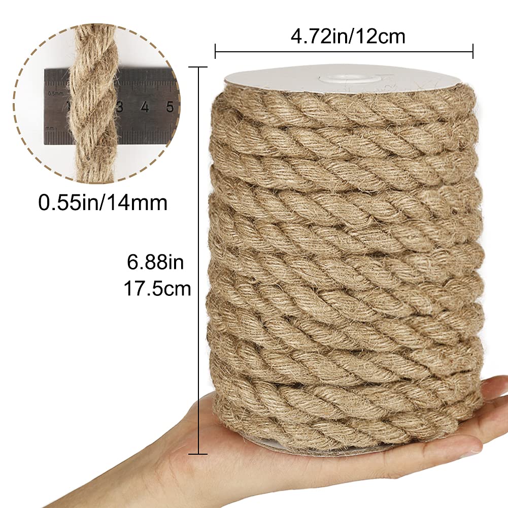 Tenn Well 1/2 inch Jute Rope, 33 Feet 14mm Thick Twine Rope for Crafting, Gardening, Home Decor, Farmhouse Decor, Cat Scratching Post