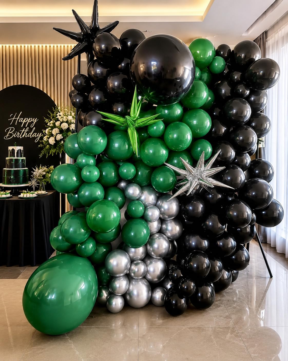 Black Green Balloon Garland,BTZO Balloons Arch Kit With Metallic Silver Confetti Balloon,Black and Green Balloons for Birthday Wedding Bridal Shower Graduations Party Decorations