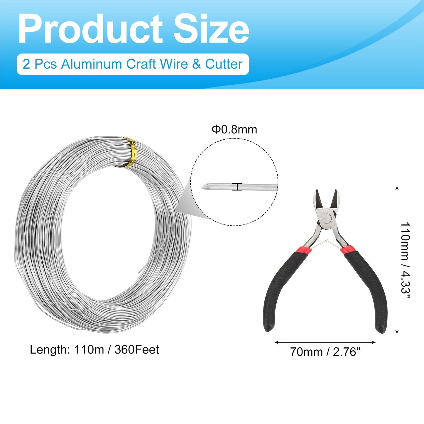 MECCANIXITY 360 Feet Aluminum Craft Wire, 20 Gauge (0.8mm) Sculpting Metal Armature Craft Wire for DIY Jewelry Making Beading Floral with Cutter Silver, 2 Pcs