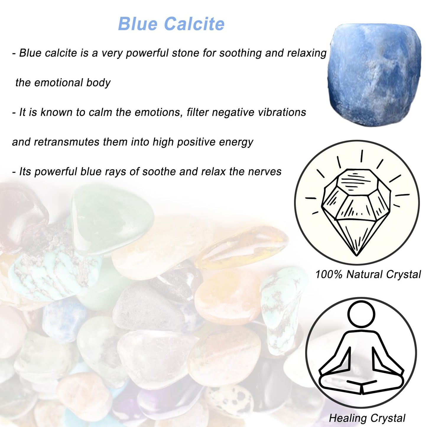 Erliway 1.25-2" Blue Calcite Raw Stone and Healing Crystals, Natural Rough Stone for Tumbling, Cabbing, Fountain Rocks, Decoration, Raw Crystal and Healing Stones for Polishing, Wicca & Reiki