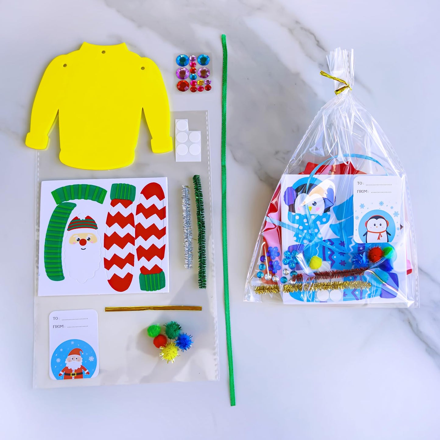 Winlyn 24 Sets Christmas Craft Kits Winter Crafts DIY Ugly Sweater Ornaments Decorations Festive Foam Stickers Christmas Arts and Crafts for Kids Holiday Home Classroom Art Activities Party Favors