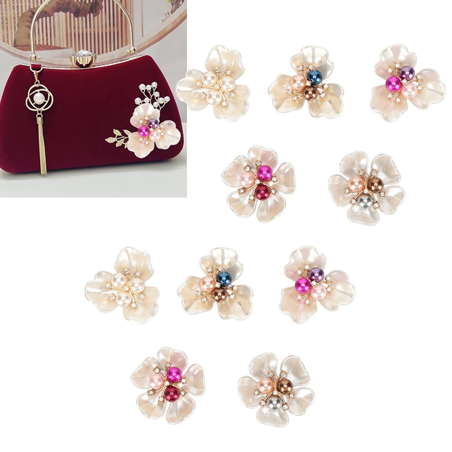 FILFEEL 20Pcs Elegant Faux Pearl Flat Flower Embellishments for Jewelry and Clothing Decoration, Crafting Supplies