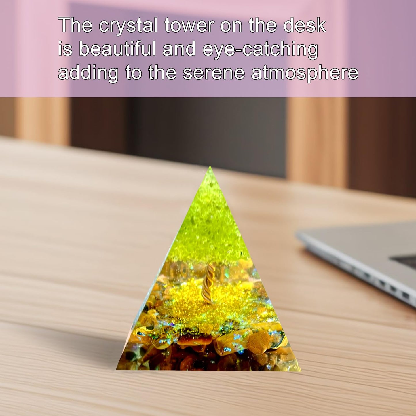 Saefheled Tree of Life Orgone Pyramid,Natural Energy Peridot Tiger's Eye Stone Orgonite Healing Crystal Pyramid,for Reduce Stress,Balance Chakra,Meditation Attract Luck,Accumulate Wealth Health(6cm)