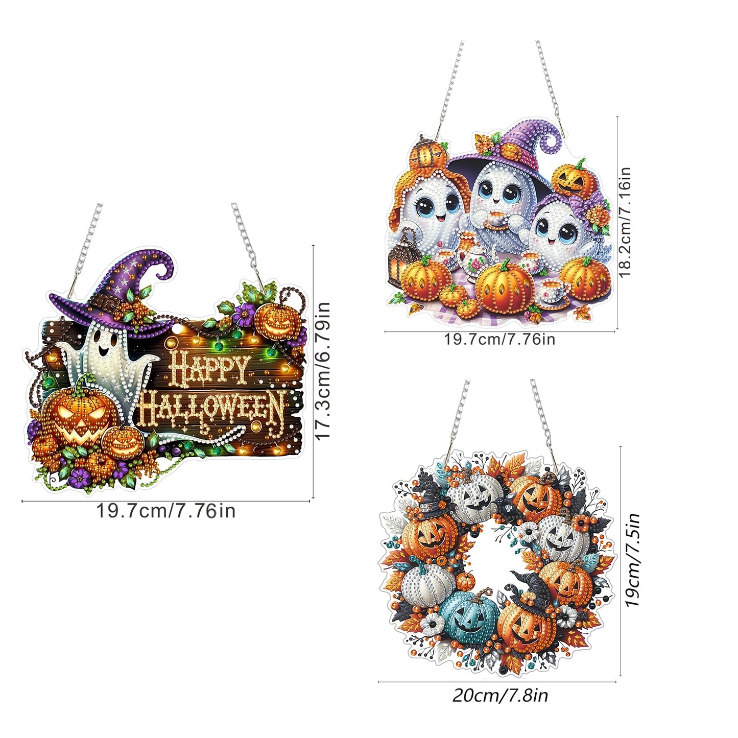 AIBOERL Diamond Art Hanging Kit for Adult,Special Shaped Rhinestone,Double Sided 5D DIY Acrylic Diamond Art Painting Window Pendants Home Garden Wall Hanging Kits Hanging Ornament (3 Pack Halloween)