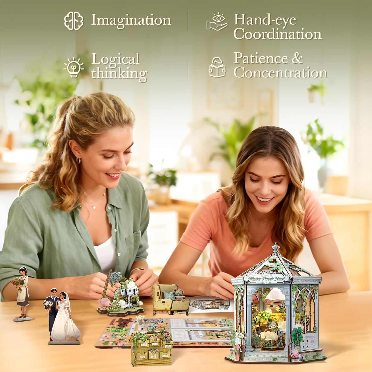 Cutefun Book Nook Kit - DIY Miniature House Dollhouse Kit for Adults, 3D Wooden Puzzle Flower House Model Kit Building Set Crafts for Home Decor Gifts for Family and Friends (Windsor Flower House)