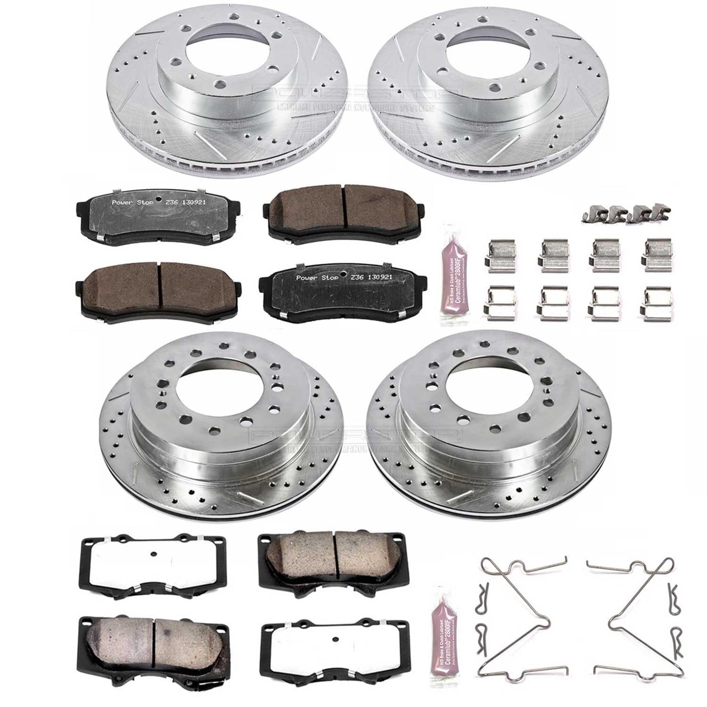 PowerStop Front & Rear Brake Kit For Toyota 4Runner 2003-09 | Toyota FJ Cruiser 2007-09 - Truck & Tow Carbon Fiber Ceramic Brake Pads + Drilled & Slotted Rotors Upgrade, K138-36