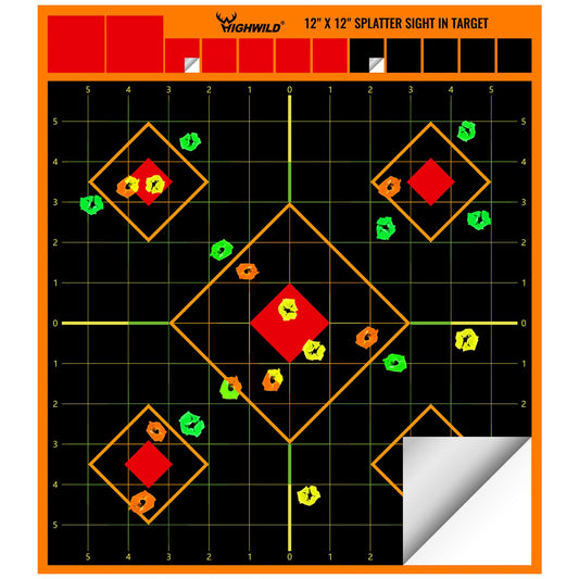 Highwild Stick Splatter Adhesive Sight in Shooting Targets - Splash Effect of Multiple Colors - 12x12 Inch (10 Pack)