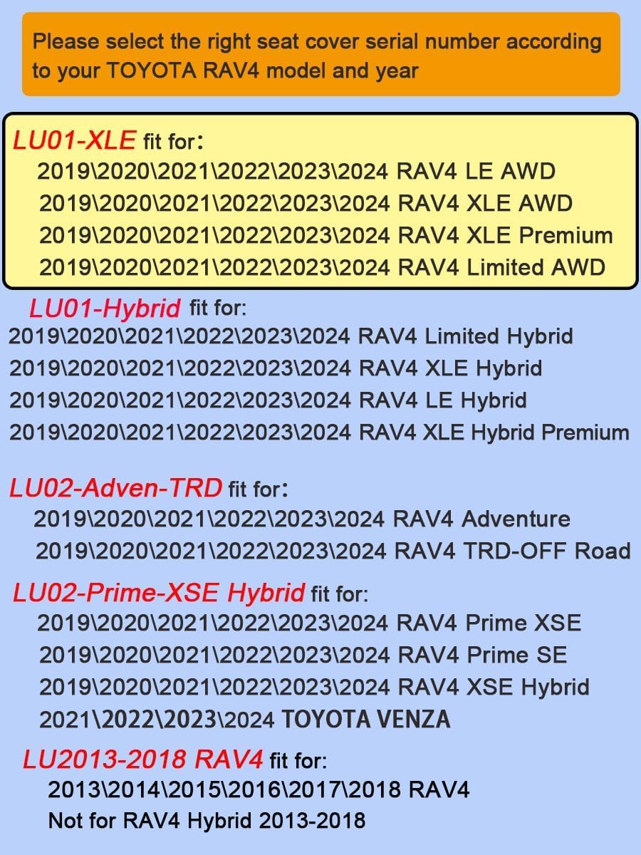 LuLuDa Custom Fit RAV4 (Not for Hybrid) Car Seat Covers Fit for Toyota RAV4 LE Limited XLE Premium 2019 2020 2021 2022 2023 2024 2025 with Waterproof Faux Leather (LU01-XLE, Black)