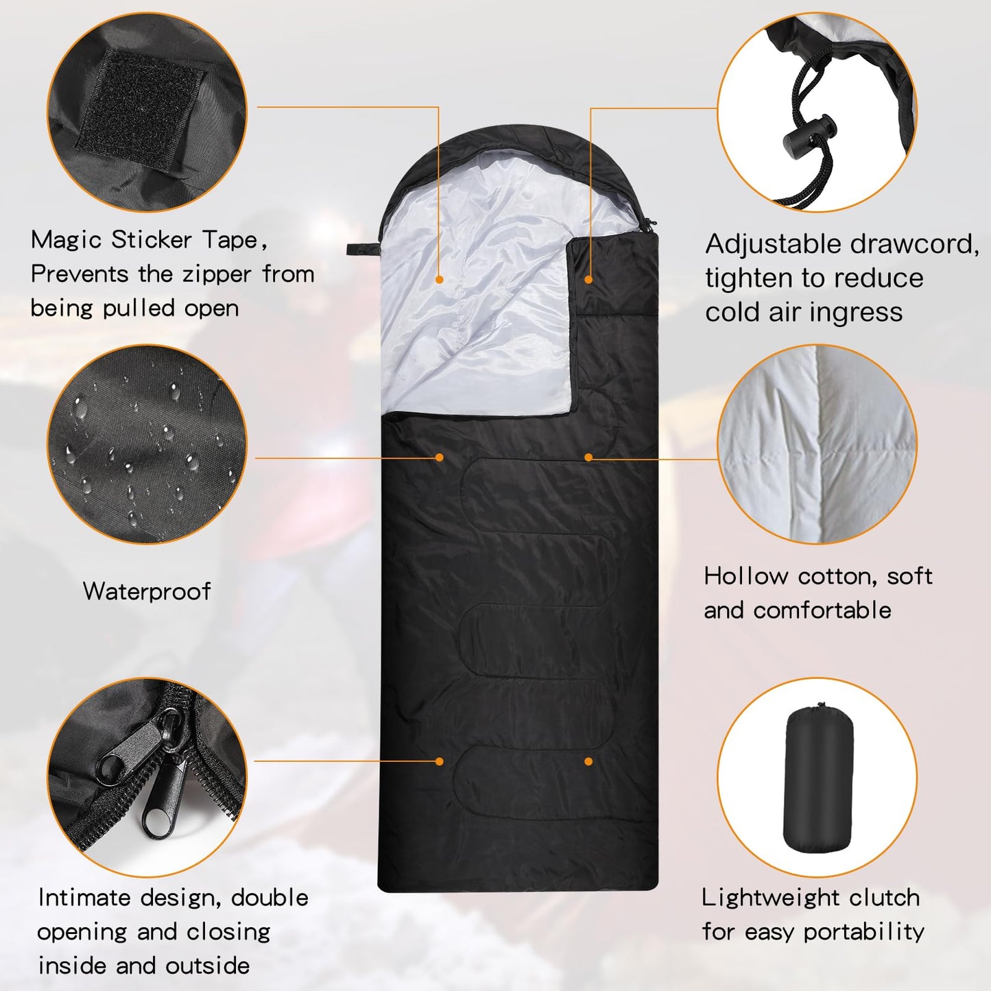 Macarrie 10 Pcs Bulk Sleeping Bags for Homeless Donation Shelter Adults 0 Degree Waterproof Sleeping Bags with Compression Sack for Cold Weather Emergency Hiking Camping Warm(Black)