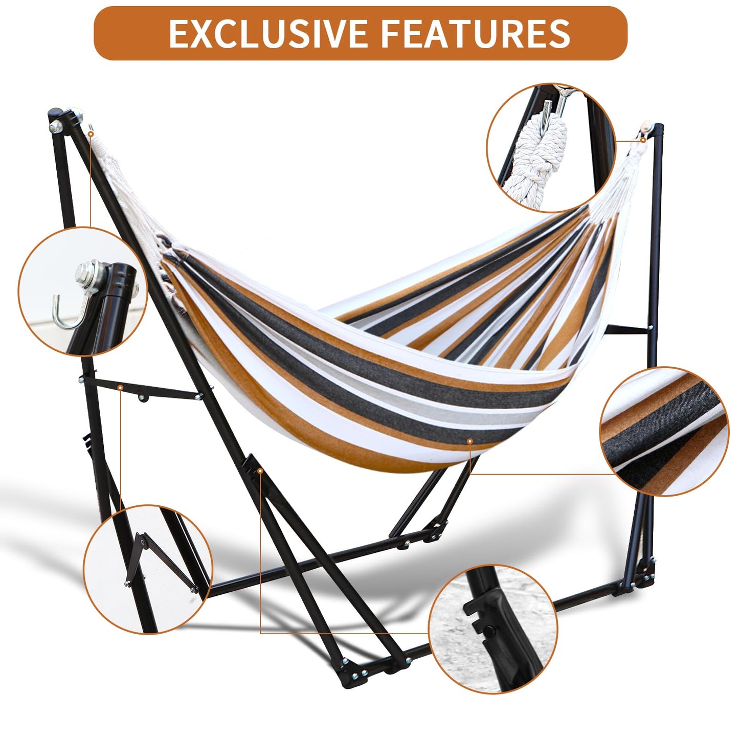 LIEVIM Portable Hammock with Stand for Outside Foldable,Frabic Tension Adjustable Indoor,Carrying Bag Included, 616 lbs Weight Capacity, Suitable Garden Yard Outdoor Inhouse Multicolour