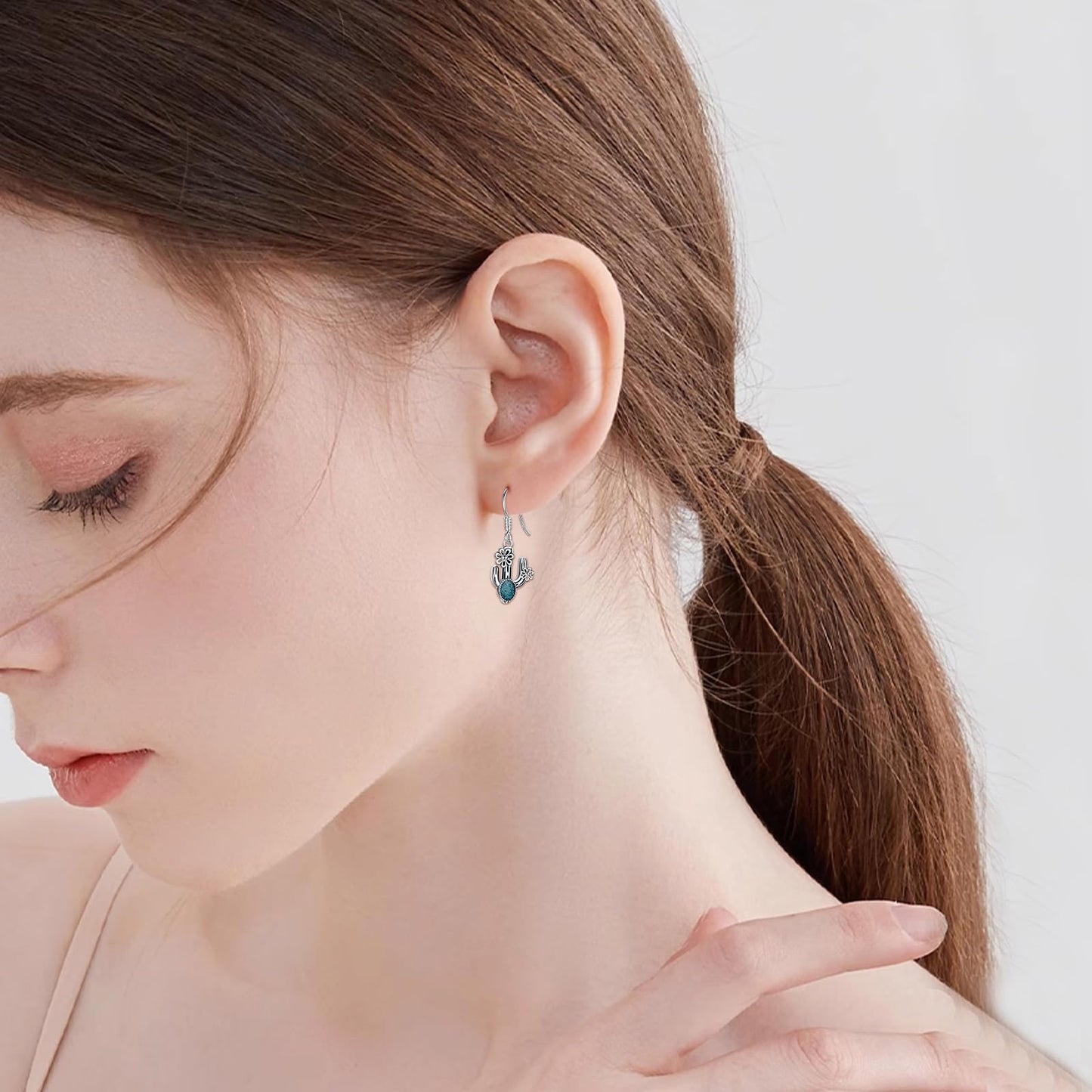KoyeKei Cactus Earrings for Women 925 Sterling Silver Turquoise Cactus Dangle Drop Earrings Western Country Jewelry Gifts for Plant Lovers