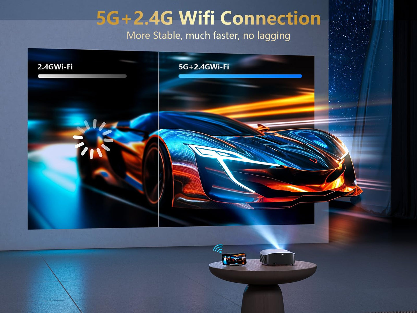 GooDee 4K Smart Projector with 5G WiFi and Bluetooth, Built-in Streaming Apps, Dolby Audio 400" Outdoor Movie Projector for Home Theater, Compatible with TV Stick, iOS, Android