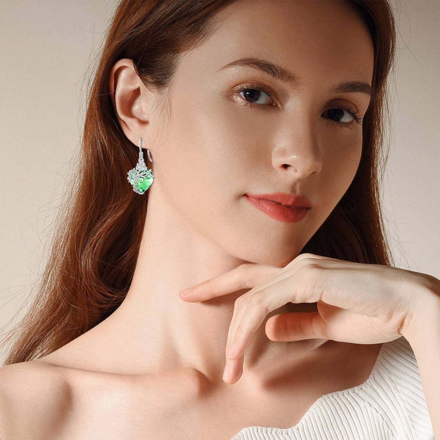 TOUPOP Heart Peridot Earrings Sterling Silver Tree of Life Earrings August Birthstone Jewelry Birthday Mothers Day Gifts for Women Mom Her