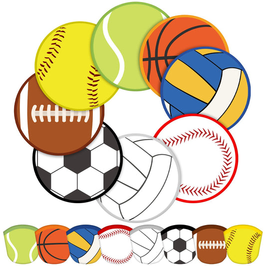 Gejoy 24 Pcs Volleyball Baseball Foldable Fan Rugby Basketball Soccer Handheld Round Folding Flying Disc for Women Man Daily Use Sports Festival Wedding Party Favors Decorations Portable, 8 Style