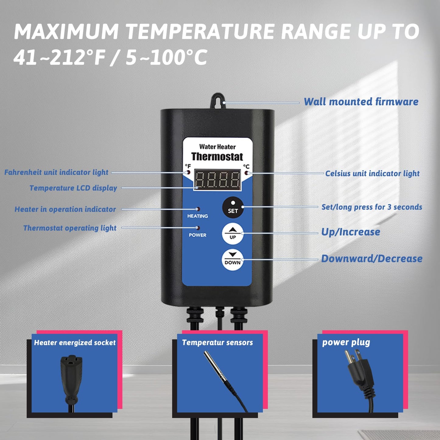 XCLBTFDC 1000W Immersion Water Heater Portable Electric Hot Tub and Bathtub Fully Submersible Water Heater with Thermostat, GFCI Leakage Protection for Hot Tub, Water Trough, Buckets, pool Easy to use