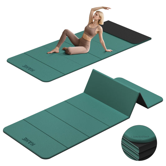 HAHE 7-Fold Design Extra Thick Yoga Mat 72"L x 24"W x 0.47",TPE Fitness Exercise Mats, Non-Slip Foldable Yoga Mat, High Density, Portable for Men & Women, Yoga, Pilates, Home Gym (Dark Green & Black)