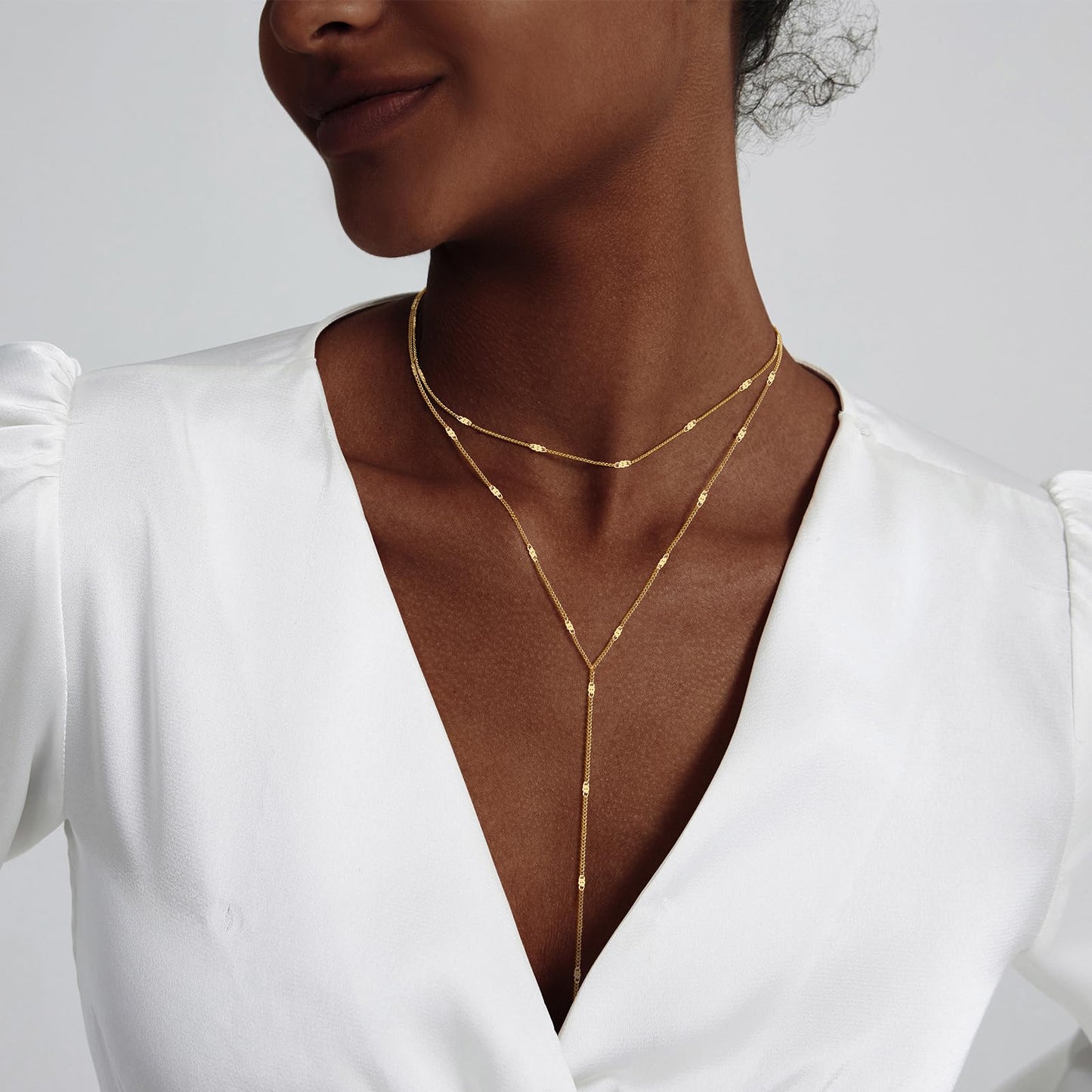 Luxval Gold Necklace for Women Trendy Long Necklaces for Women 14k Gold Plated Lariat Y Necklace Layered Necklaces Sparkly Drop Y-Shaped Chain Jewelry Gift Wedding