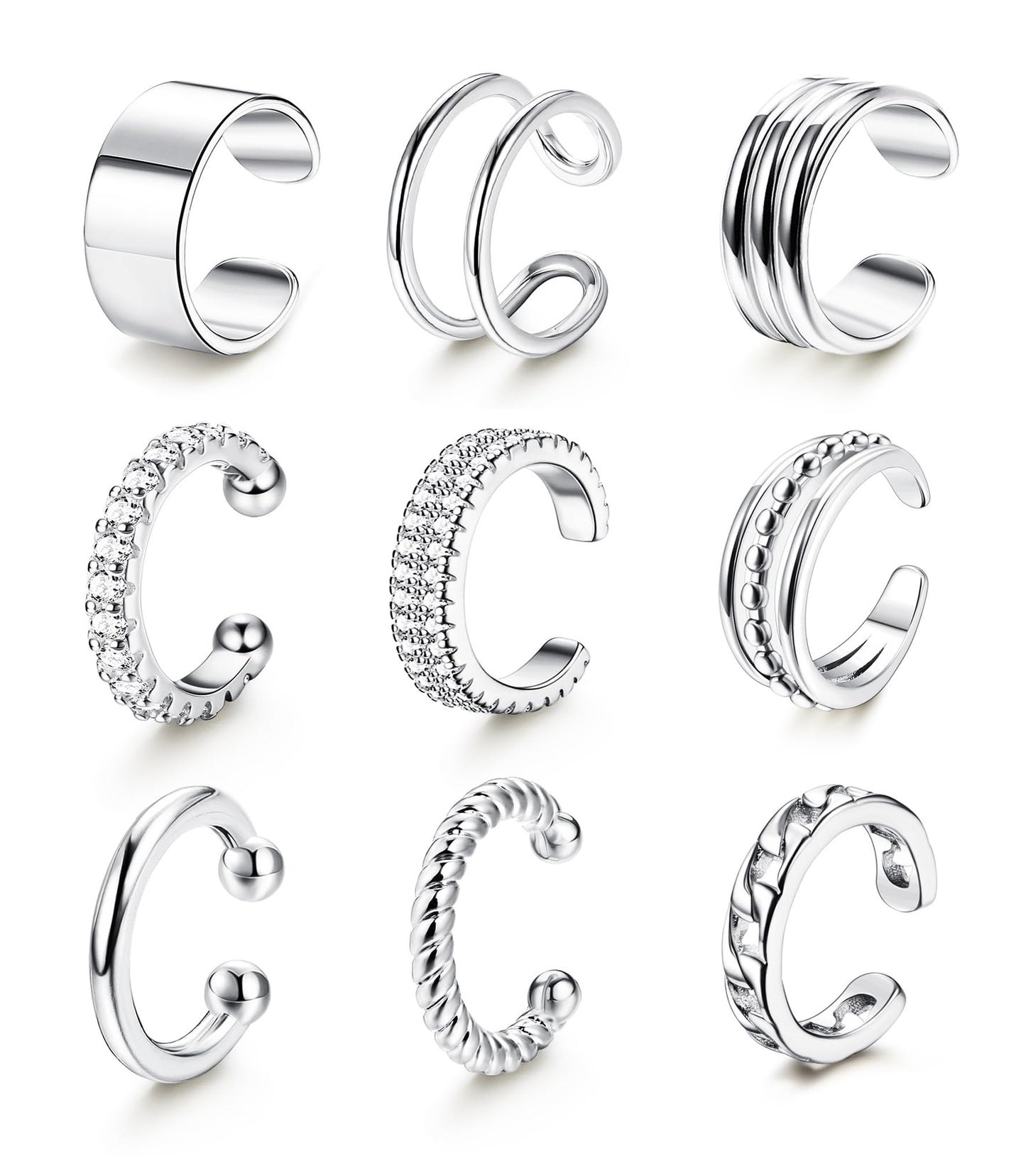 LOLIAS Ear Cuff Earrings for Women Non Piercing Silver Ear Cuffs White Gold Plated Ear Cuff for Non Pierced Ears Clip on Cartilage Earring Fake Earrings