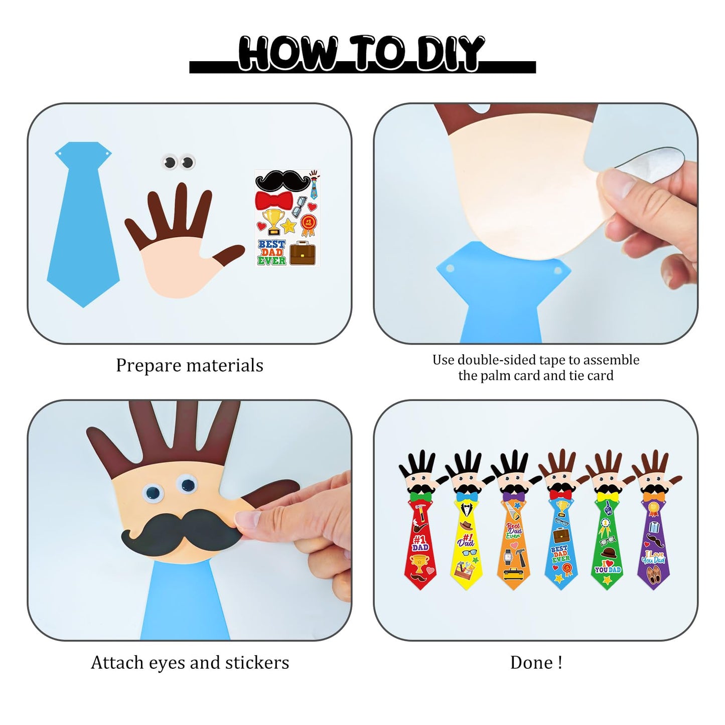 Cinrobiye 72pcs Fathers Day Craft Kits Father’s Day Tie Craft Best Dad Ever DIY Handprint with Stickers for Happy Father Day Gifts Home School Activities Birthday Party Favors Supplies Decoration