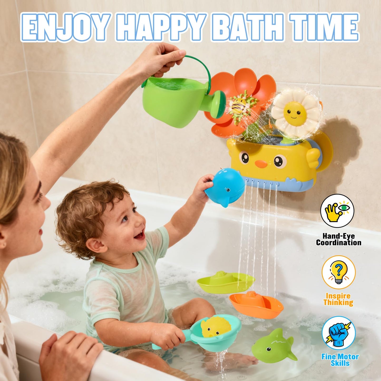 Toddler Bath Toys for Kids Ages 1-3 | Safe & Fun Mold Free Baby Bath Toys | Interactive Bath Toys with Blooming Flower with Watering Can Bathtub Water Toys for 1+ Year Old Great for Girls Shower Gifts