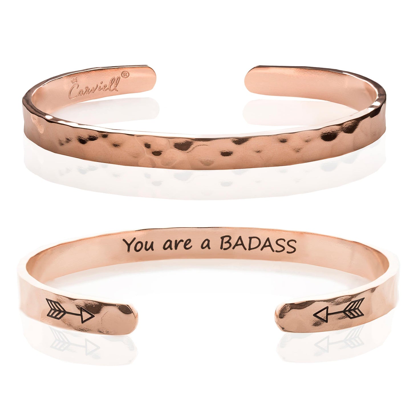 Carviell Inspirational Bracelets for Women, Rose Gold Hammered Cuff, Encouragement Gifts for Coworkers, Teens, Jewelry Bangle for Best Friend, Strong Women, Female Boss
