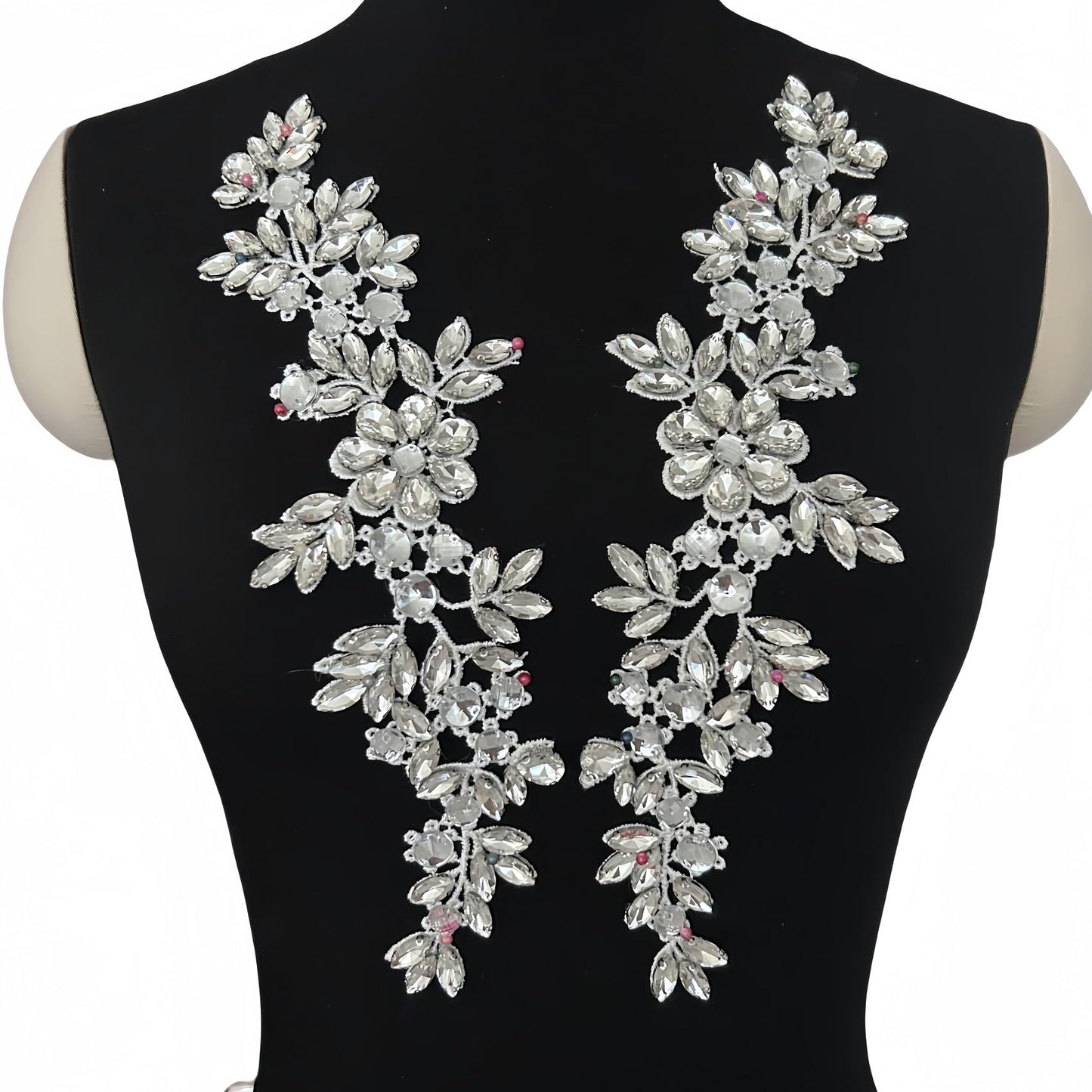 YMALANIYAKAIYA Lace Costumes Beaded Appliques Patches White Glass Rhinestones Crystals Designer DIY Garment Sewing Stage Dance Wear Wedding Party Dresses Accessories Crafts 1 Pair, ymal-h-0401