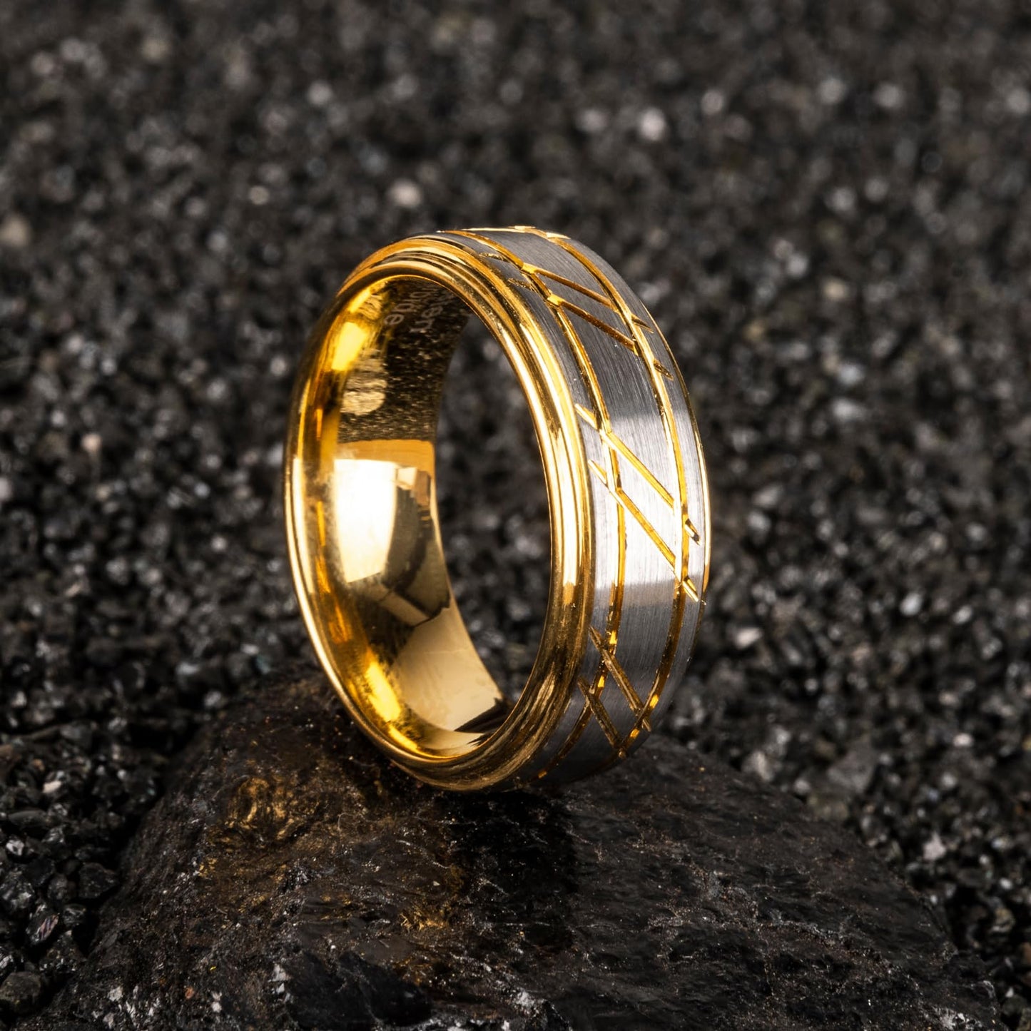 JEWPER 8mm Men Womens Wedding Band Tungsten Rings Gold Fashion Promise Carbide Silver brushed groove design on the outer ring Matte Finish Edge Comfort Fit size(12)