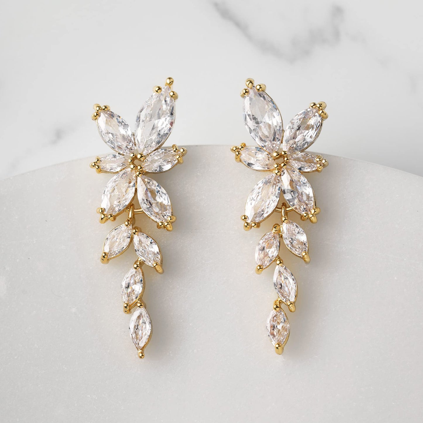 SWEETV Marquise Cubic Zirconia Bridal Earrings, Elegant Wedding Earrings for Brides Bridesmaids, Crystal Formal Drop Earrings for Women Jewelry Gifts (Gold)