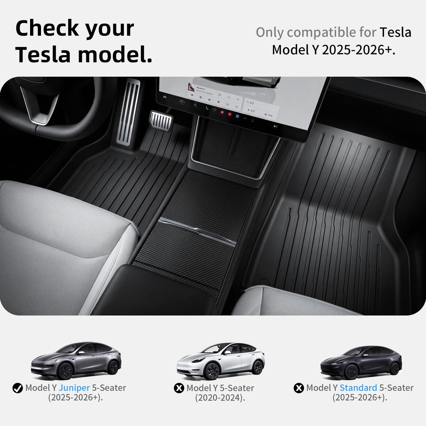 CYBERBEANS 6 Pcs Liners for Tesla Model Y Juniper Accessories New 2025 2026(Not Fit Standard) All Weather Floor Mats Front Frunk Rear Trunk Mats Cargo Liner TPE Anti-Slip 5-Seater
