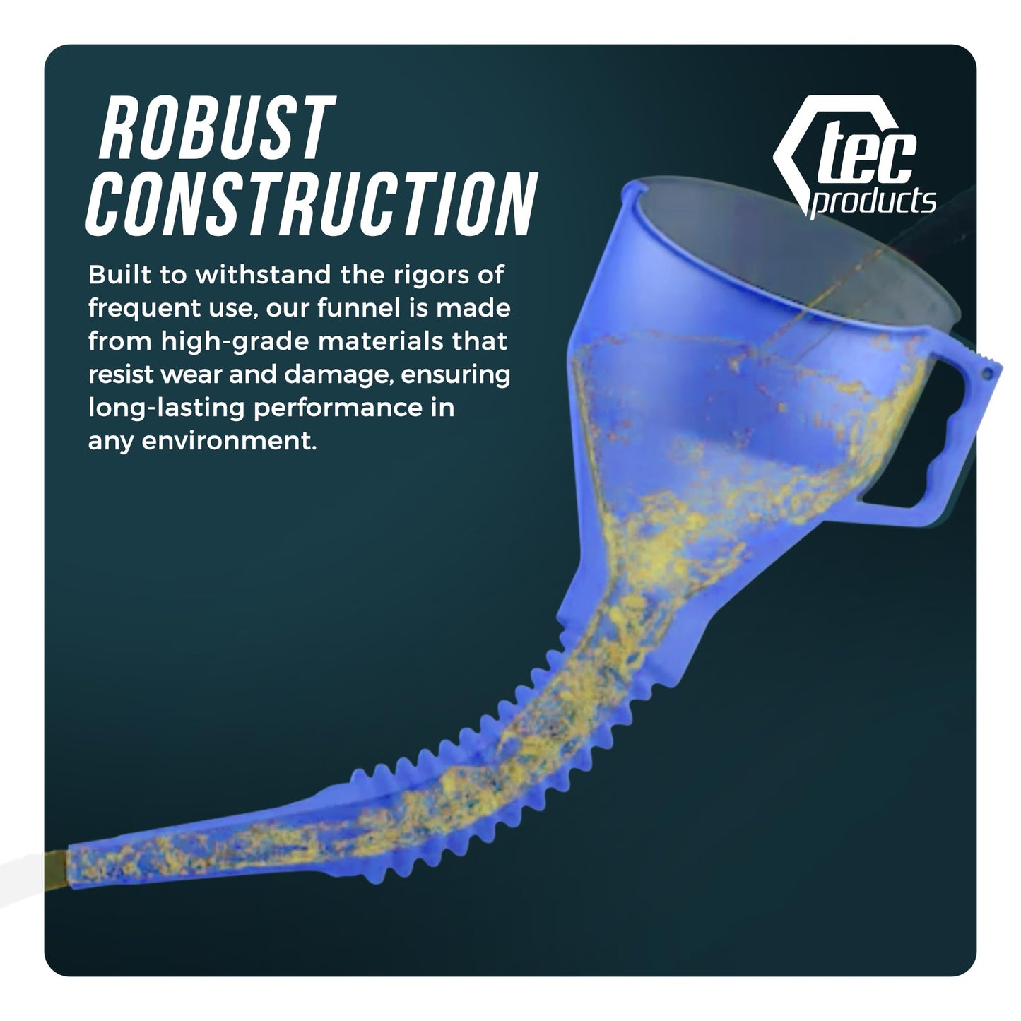 TEC Products FlexAll Long Flexible Funnels - Automotive Oil Funnel with Hose, Durable Nitrile Rubber for Oil Change, Transmission Funnel Fluid, Diesel, Fuel, Gas - Made in USA - Blue (12 x 4 Inches)