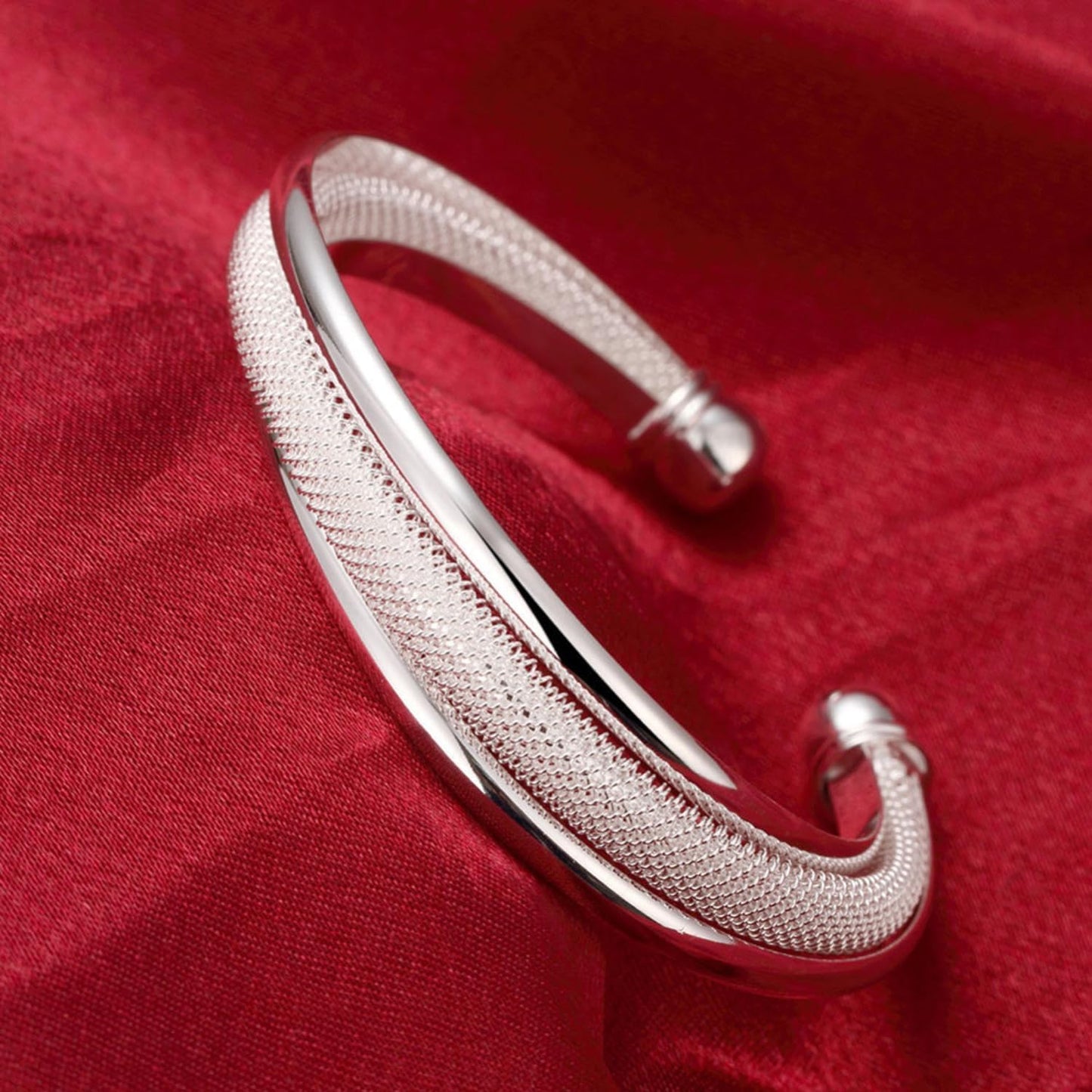 Handmade 925 Sterling Silver Cuff Bangle Bracelet Open Adjustable Wide Cuff Bracelets for Women Teen Girls Fashion Shiny Silver Bangle Bracelet Women Jewelry (silver E)