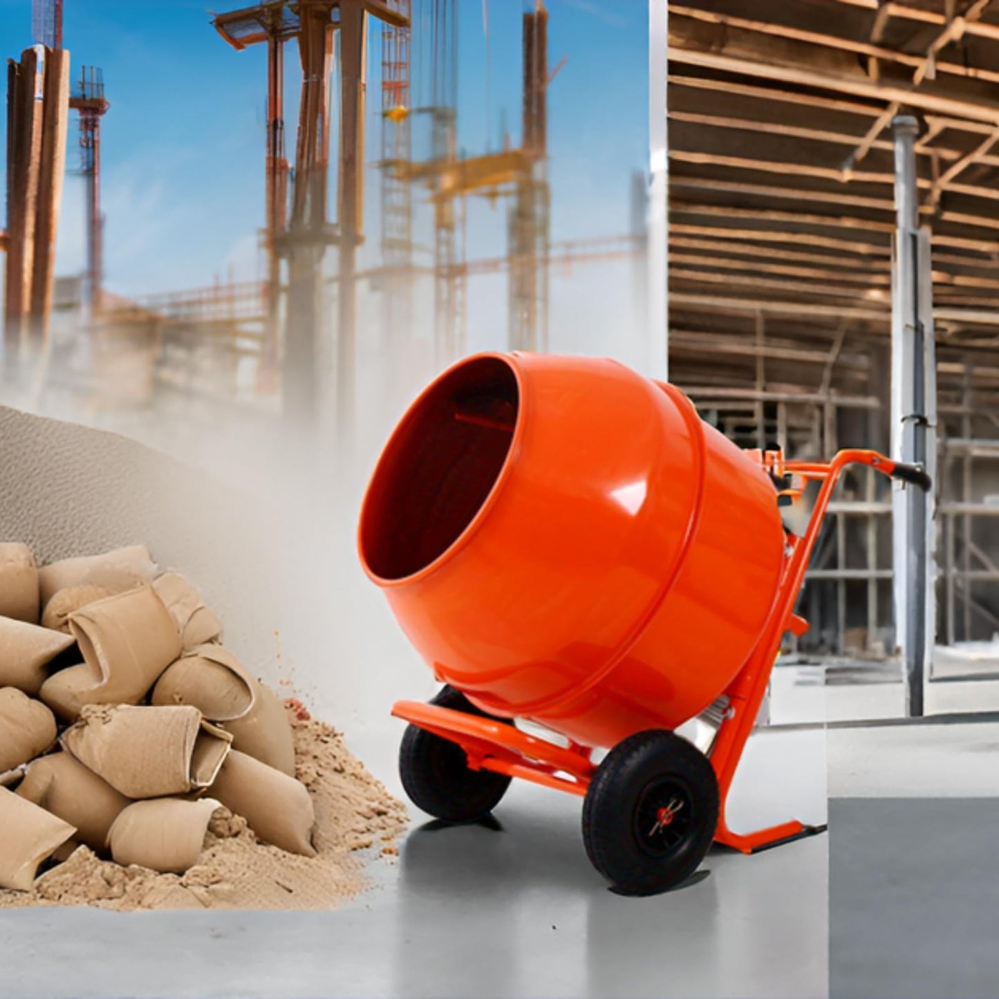 8 Cu. Ft. Electric Cement Mixer, Wheel Barrow Portable Concrete Mixer Machine, Horizontal Cement Mixing Tools for Stucco, 224L 115V-60HZ