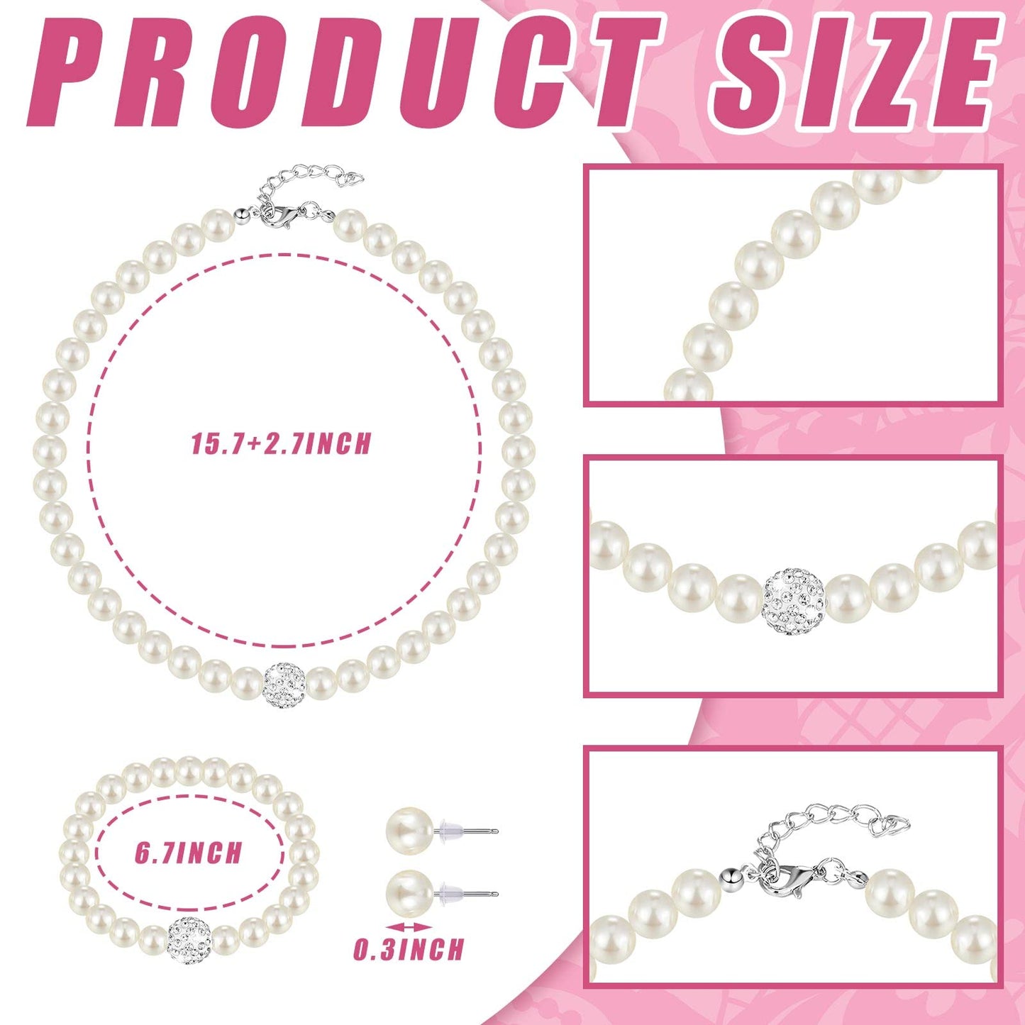 Geyoga 4 Pcs Pearl Necklace Set for Little Girls Toddler Girls Jewelry Communion Gloves for Kids Christmas Tea Party Wedding(Exquisite Style,8-12 Years)