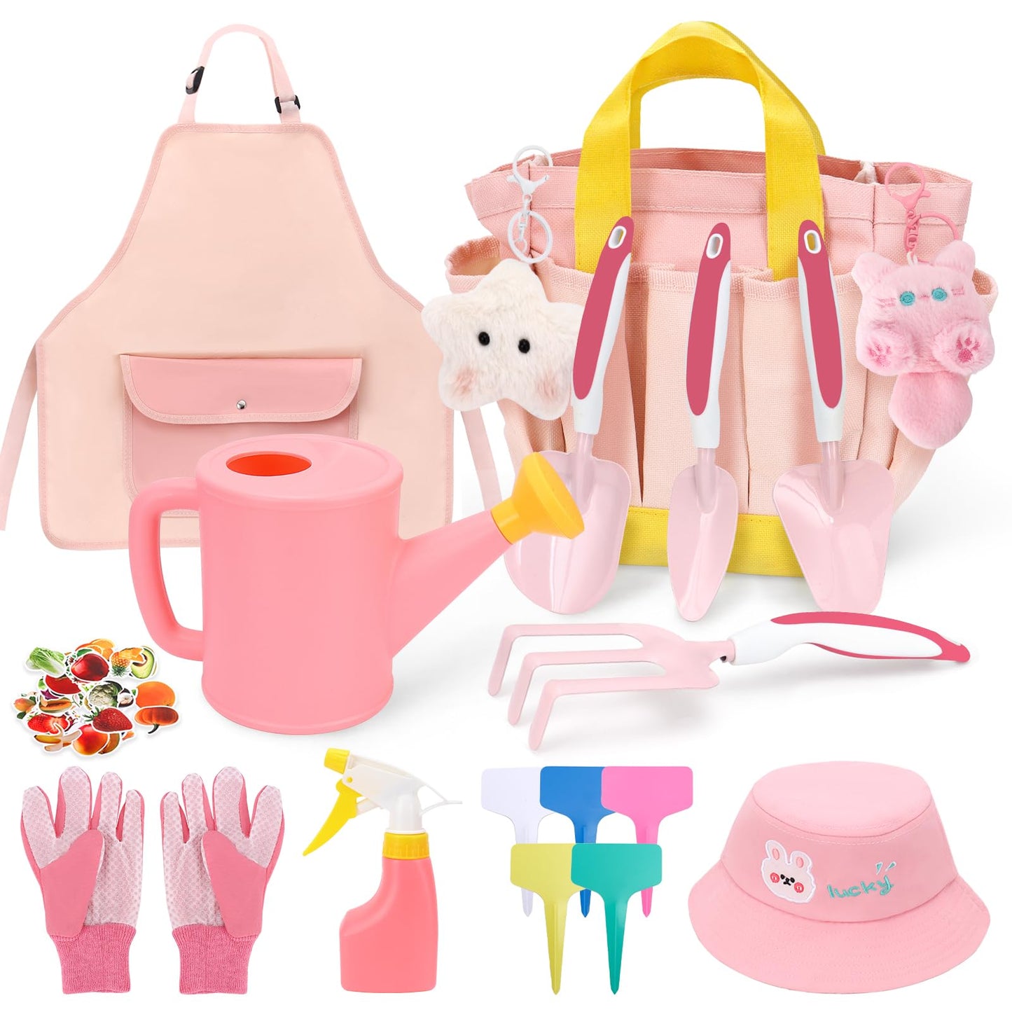 Kids Gardening Tools Set,Gardening Tools for Kids,Toddler Gardening Tools with Gloves, Watering Can, Metal Shovel, Rake, Spade & Storage Bag, Garden Book and More Educational STEM Learning for Girls