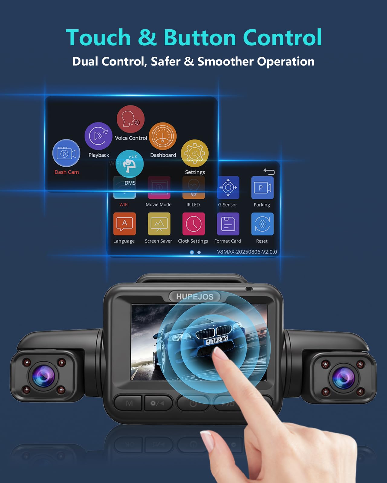 AI 4K Dash Cam Front and Rear Recording with Driver Monitoring System, STARVIS 2, 360° View 4 Channel Dashcam Free 64G Card, 5G Wi-Fi GPS, 3" Touch Screen, Night Vision, 24/7 Parking Mode, V8 MAX
