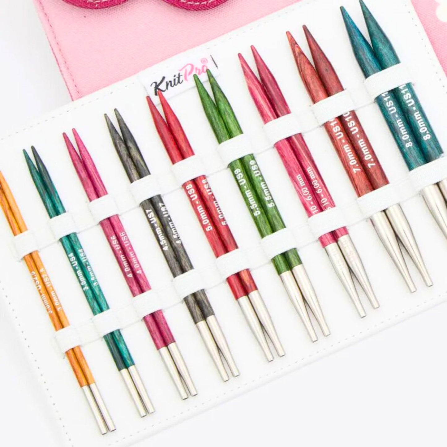 KnitPro Dreamz Deluxe Set 5 inch Circular Knitting Needles Size 2.5, 4, 6, 7, 8, 9, 10, 10.75, 11 Interchangeable, 4 Cables, 8 Caps, 4 Keys, 2 Connectors, Fabric Case with Project Bag