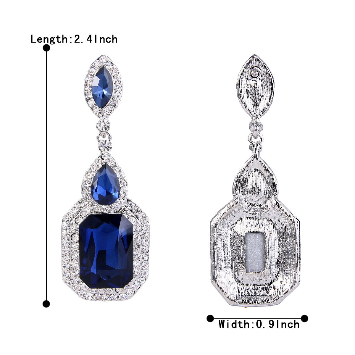 BriLove Wedding Bridal Dangle Earrings for Women Emerald Cut Crystal Infinity Figure 8 Chandelier Jewelry Navy Blue Sapphire Color Silver-Tone