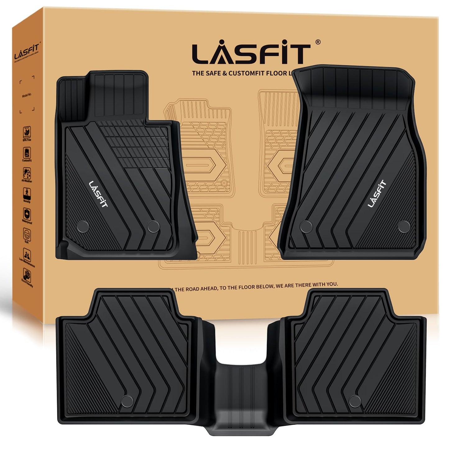 LASFIT Floor Mats 2019-2024 2025 2026 for BMW 3 Series G20 3 Series 330i 330e M3 M340i Accessories Sedan Only, Custom Fit TPE All Weather Car Liners 1st & 2nd Row Full Set, Black(NOT for GT & 2 Door)