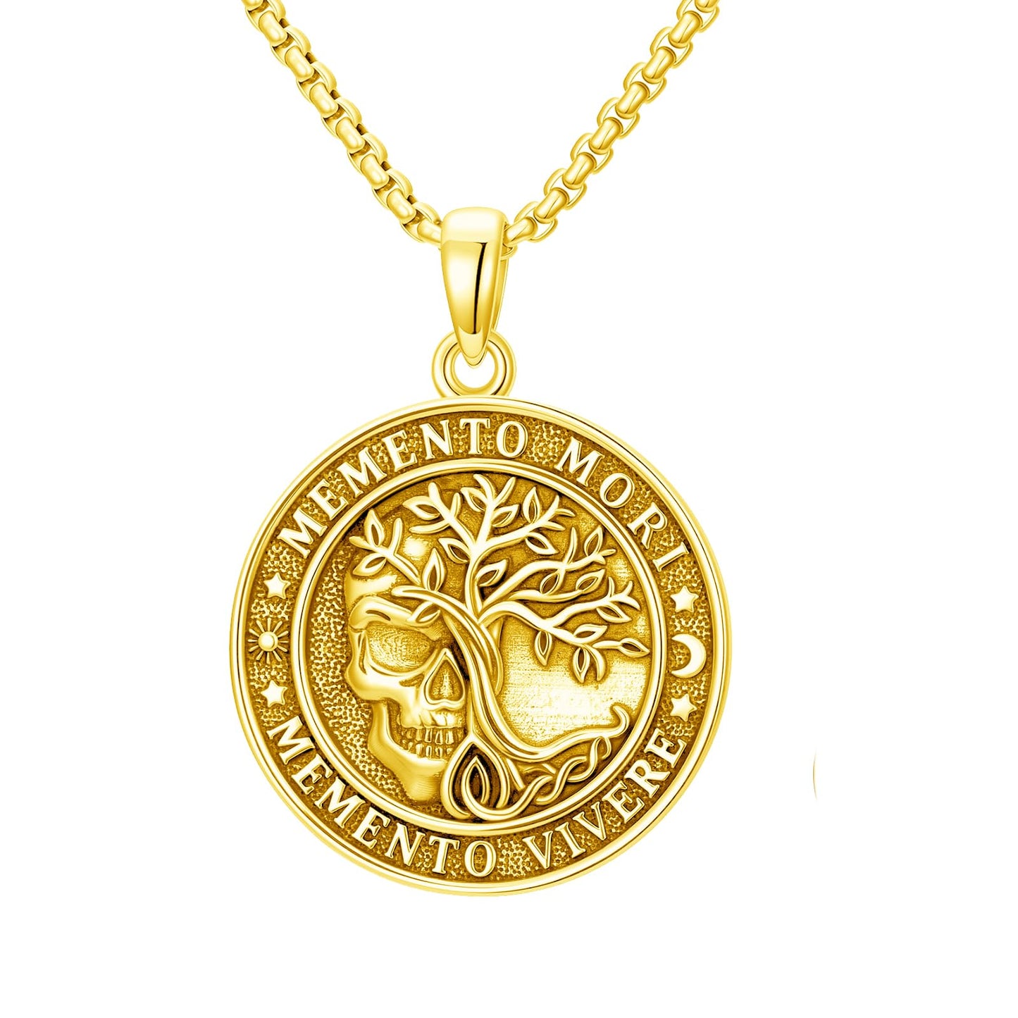 POIUY Memento Mori Gold Skull Necklace for Men and Women Gothic Tree of Life Hourglass Pendant Gothic Amulet Jewelry Protection Necklace Gift for Him Her Husband Wife