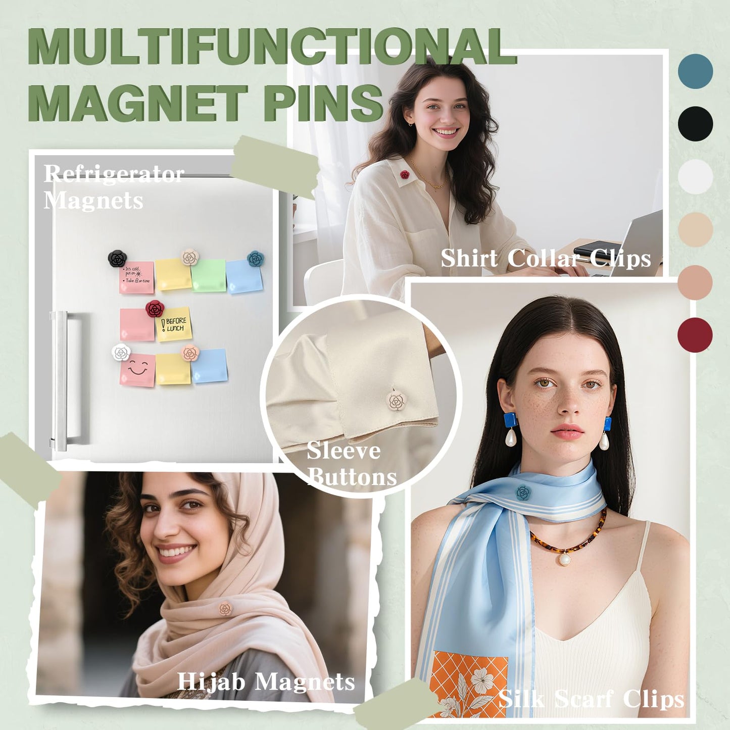 12 Pairs Hijab Magnets Strong Hijab Pins for Women Pinless Magnetic Clothing Clips for Scarf Veil Shirts Dress Muslim Islamic Gifts for Women - Rose