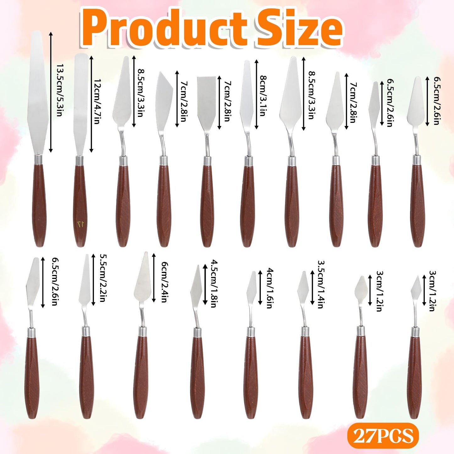 27 Piece Stainless Steel Palette Knife Set, Painting Knives with Plastic Handles, Art Spatula Pallet Knives for Oil, Acrylic Paint, Color Mixing Tools, Painting Accessories