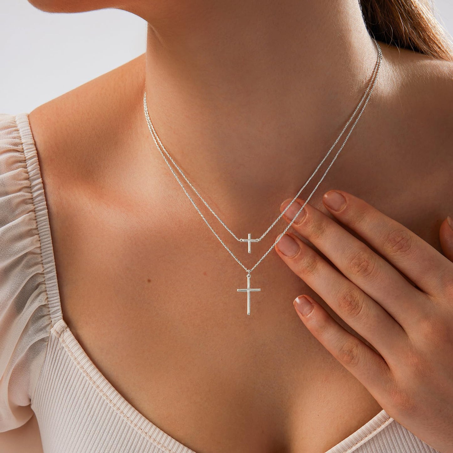 HAXIYA Silver Cross Necklaces for Women Dainty Sterling Silver Plated Tiny + Mini Cross Pendant Necklace for Women on Tarnish Simple Silver Cross Choker Trendy Cute Faith for Womens Jewelry Gift