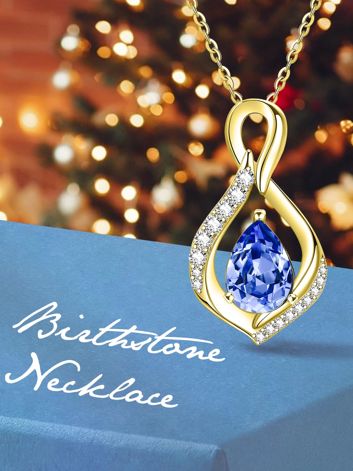 JIYVY32 Blue Topaz Infinity Necklace for Women December Birthstone Necklaces 14k Gold Plating Anniversary Birthday Gifts for Wife Her Mom Girlfriend Birthstone Jewelry Gifts for Women