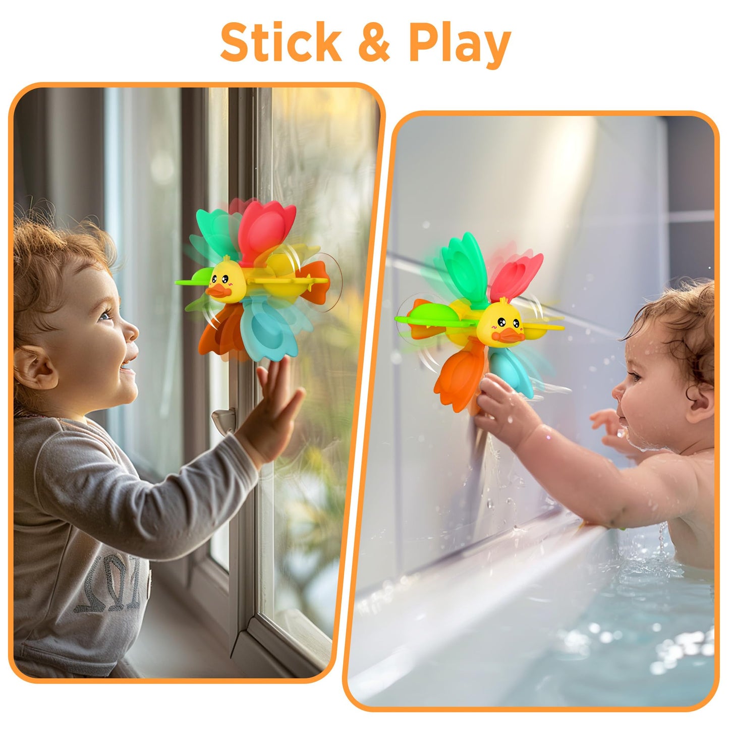 iPlay, iLearn Baby Duck Bath Toy, Toddler Bathtub Suction Water Spinner Gear, Kid Shower Fishing Game W/ Net, Floating Animal, Wind up Swimming Duck, Birthday Gift 6 9 12 Month 1 2 3 Year Old Boy Girl