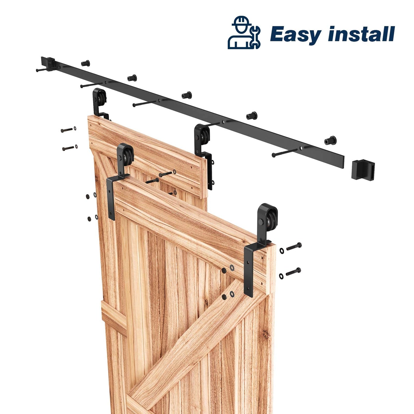 EaseLife 10 FT Bypass Double Sliding Barn Door Hardware Kit,Single Track, Slide Smoothly Quietly,Easy Install (10FT Track Kit for Double 65" Wide Door)
