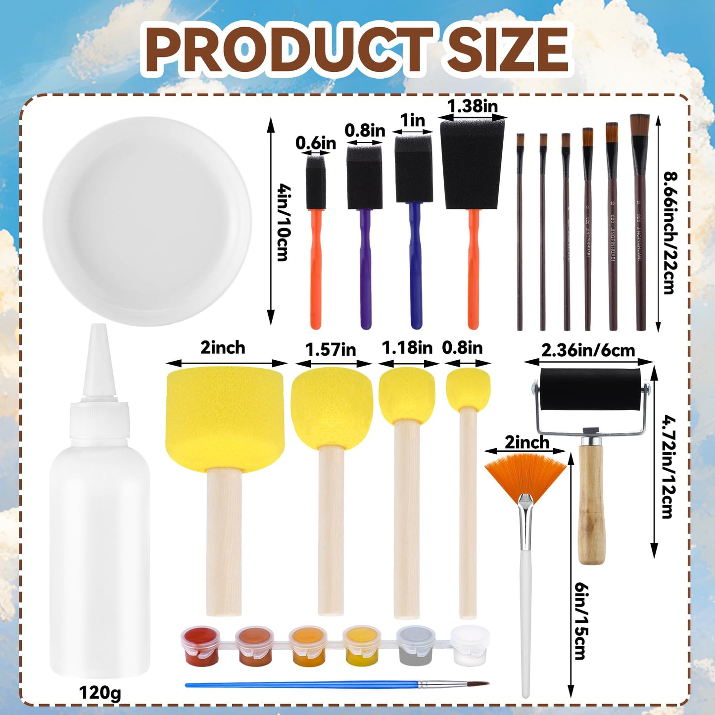 Lerheedi 20 Pcs Essential Decoupage Tool Set 4 Foam Brush 4 Decoupage Brushs 6 Nylon Hair Brushs 1 Glue Palette Rubber Roller Acrylic Pen Acrylic Semi Circular Brush Kit for DIY Art and Craft Project