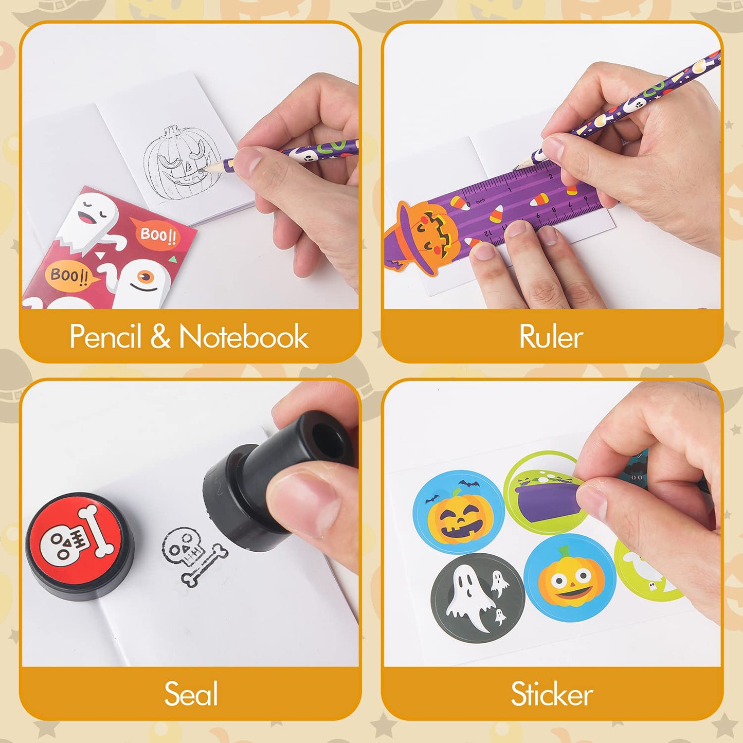 SpringFlower 168pcs Halloween Party Favors For Kids, Halloween Stationery set , Halloween Goody Bag Fillers including Pencil, Eraser, Ruler, Notepad, Stamper, Sticker For Trick or Treat